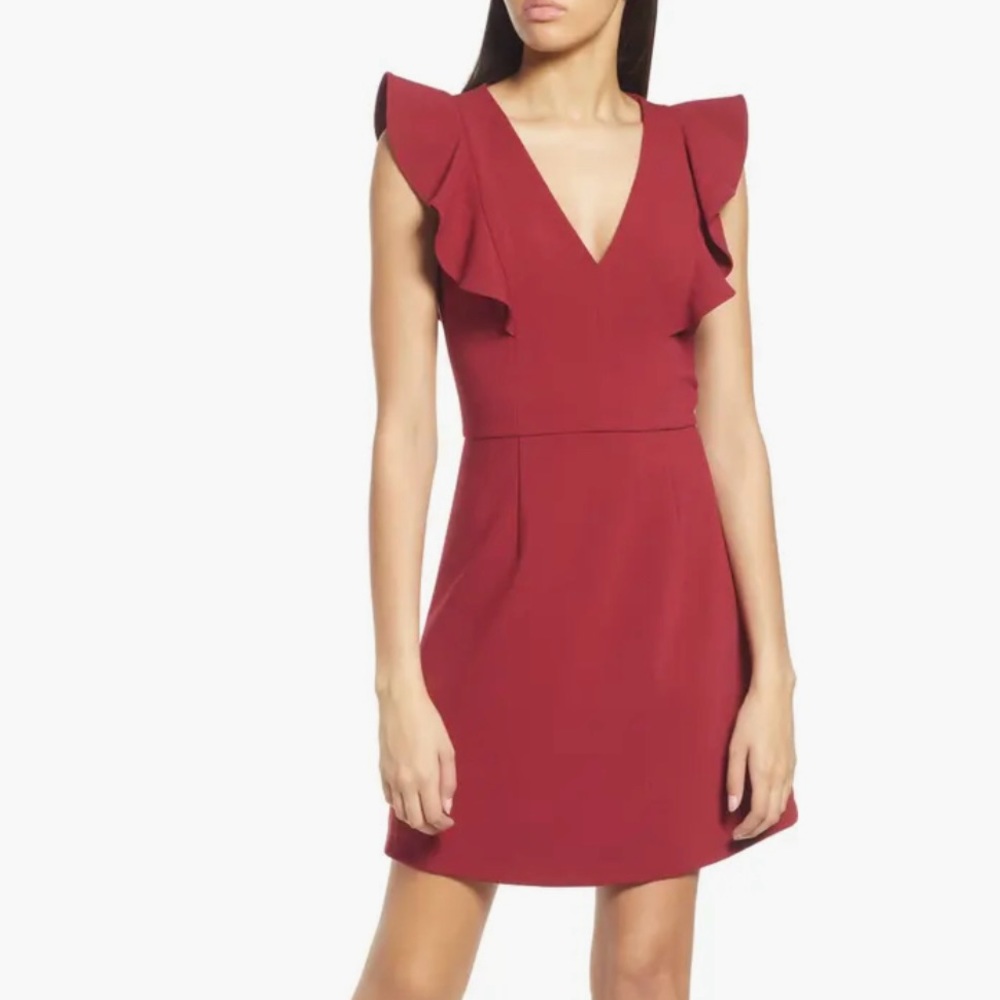 French Connection Whisper Ruffle Minidress in Berry Red New With Tags